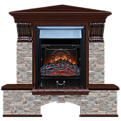 Каминокомплект Glenrich Бостон К Грот цветной угловой (красное дерево)+Majestic Black
