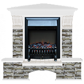 Каминокомплект Glenrich Бостон К Алтай угловой (белый)+Fobos Black