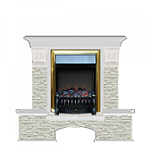 Каминокомплект Glenrich Бостон К Грот однотонный (беленый дуб)+Fobos Brass