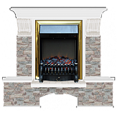Каминокомплект Glenrich Бостон К Грот цветной (белый)+Fobos Brass