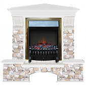 Каминокомплект Glenrich Бостон К Арбат угловой (белый)+Fobos Brass