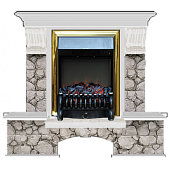 Каминокомплект Glenrich Бостон К Карелия (беленый дуб)+Fobos Brass