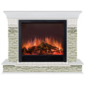 Каминокомплект Glenrich Панорама Грот однотонный Sharm 33 (беленый дуб)+Sharm 33 BL