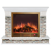 Каминокомплект Glenrich Панорама Грот цветной Sharm 33 (беленый дуб)+Sharm 33 BR