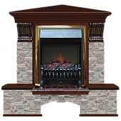 Каминокомплект Glenrich Бостон К Грот цветной угловой (красное дерево)+Fobos Brass