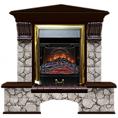 Каминокомплект Glenrich Бостон К Карелия угловой (дуб)+Majestic Brass