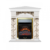 Каминокомплект Glenrich Арочный Карелия угловой (белый)+Majestic Brass